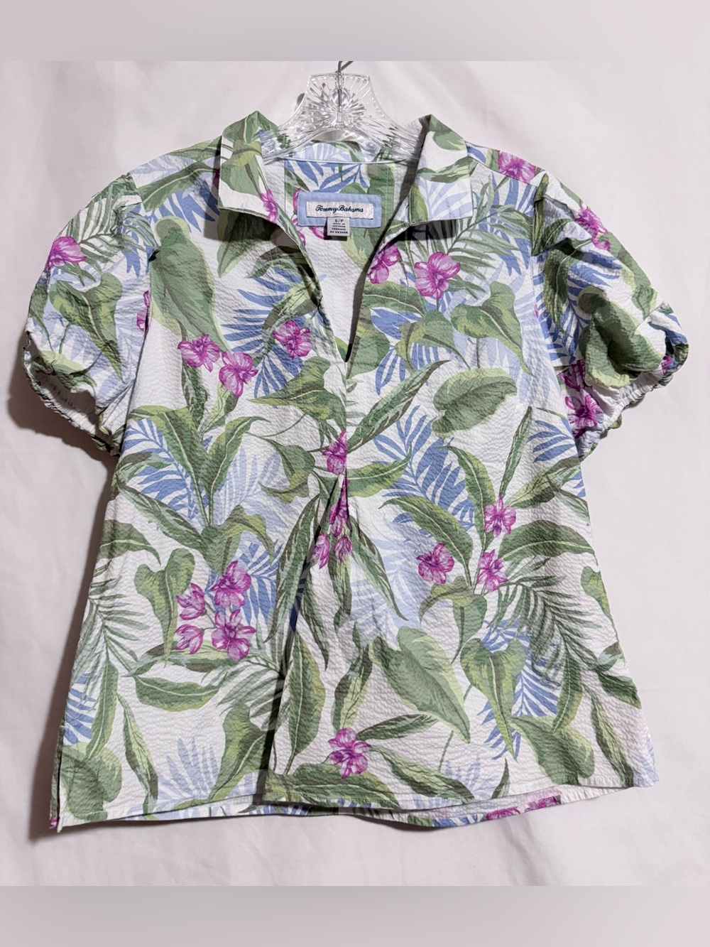 Tommy Bahama Women’s S Short Sleeve Button Up Woven Floral Tropical Shirt